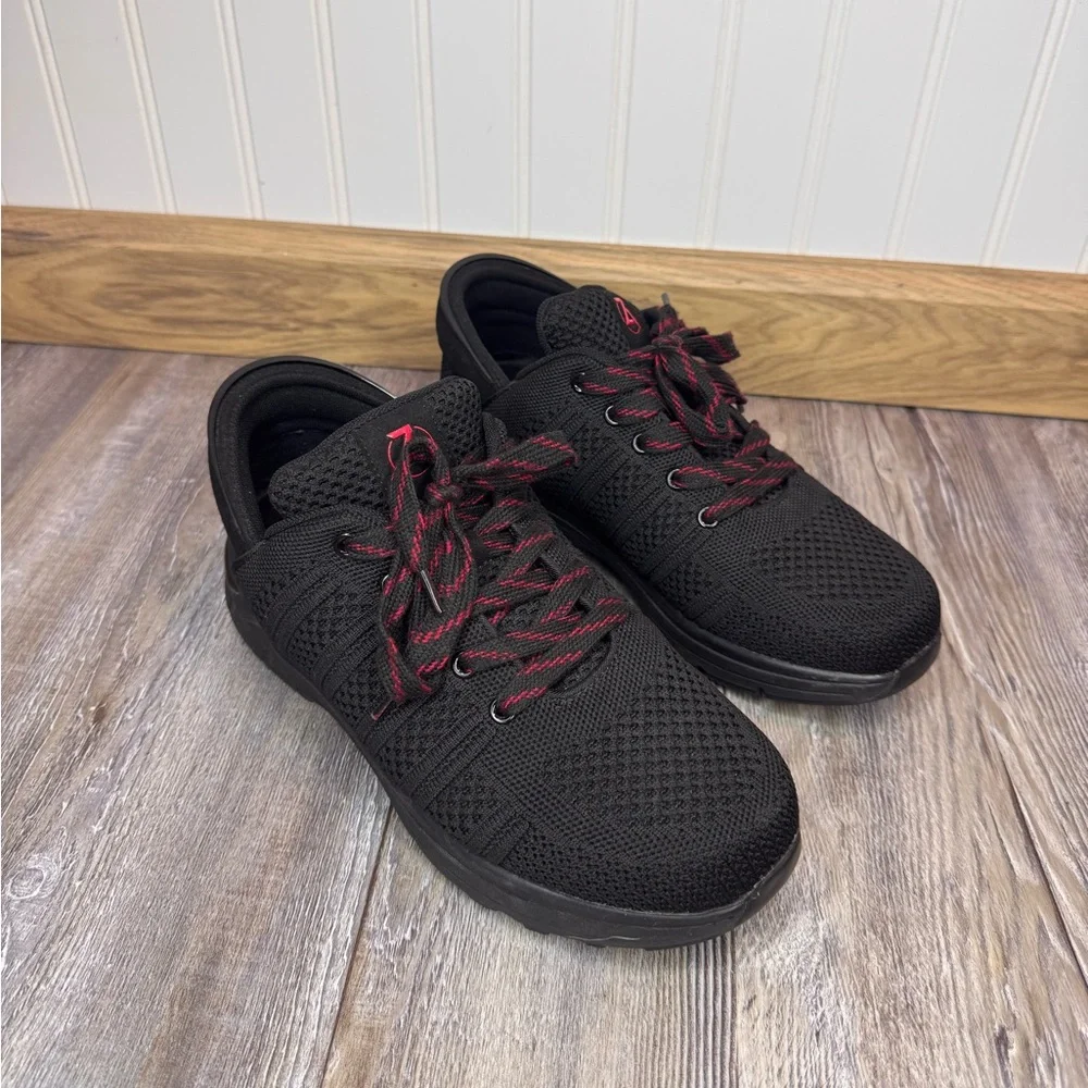 Zeba Womens Hands Free Slip On Lace Up Walking Shoe Mesh Balck Red Size 9